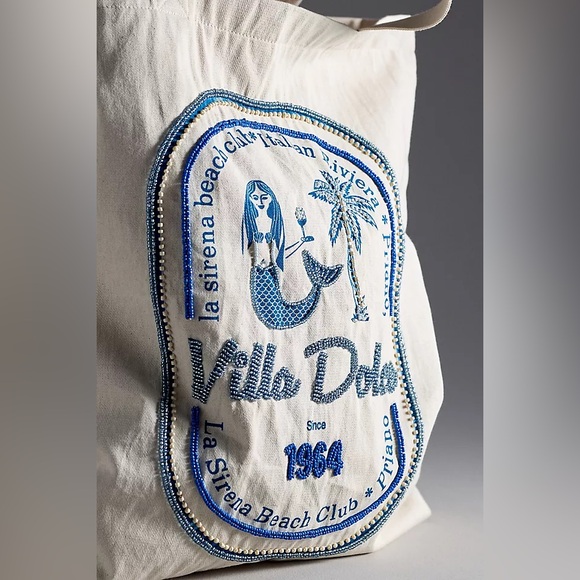 ✨ Anthropologie Printed Beaded Tote Bag - Picture 2 of 7